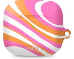 xoxo Wildhearts hoesje geschikt voor AirPods 4 - Chasing Sunsets - Ook als telefoonhoesje verkrijgbaar - schokbestendige case - koptelefoonhoesje - Matte afwerking - Beschermhoes met golvende print - golven - Beige - Oranje - Roze