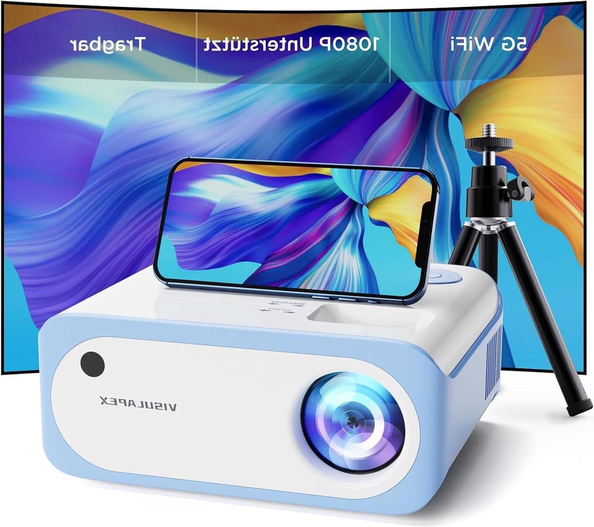 Mini Beamer Tragbarer Full HD 1080P Unterstützt V3 5G WiFi 9000 Lumens Video-Beamer für Handy Phone - Kompatibel mit TV Stick-X-Box-DVD-Laptop-Smartphone Kleiner Beamer Beamer — afbeelding 1