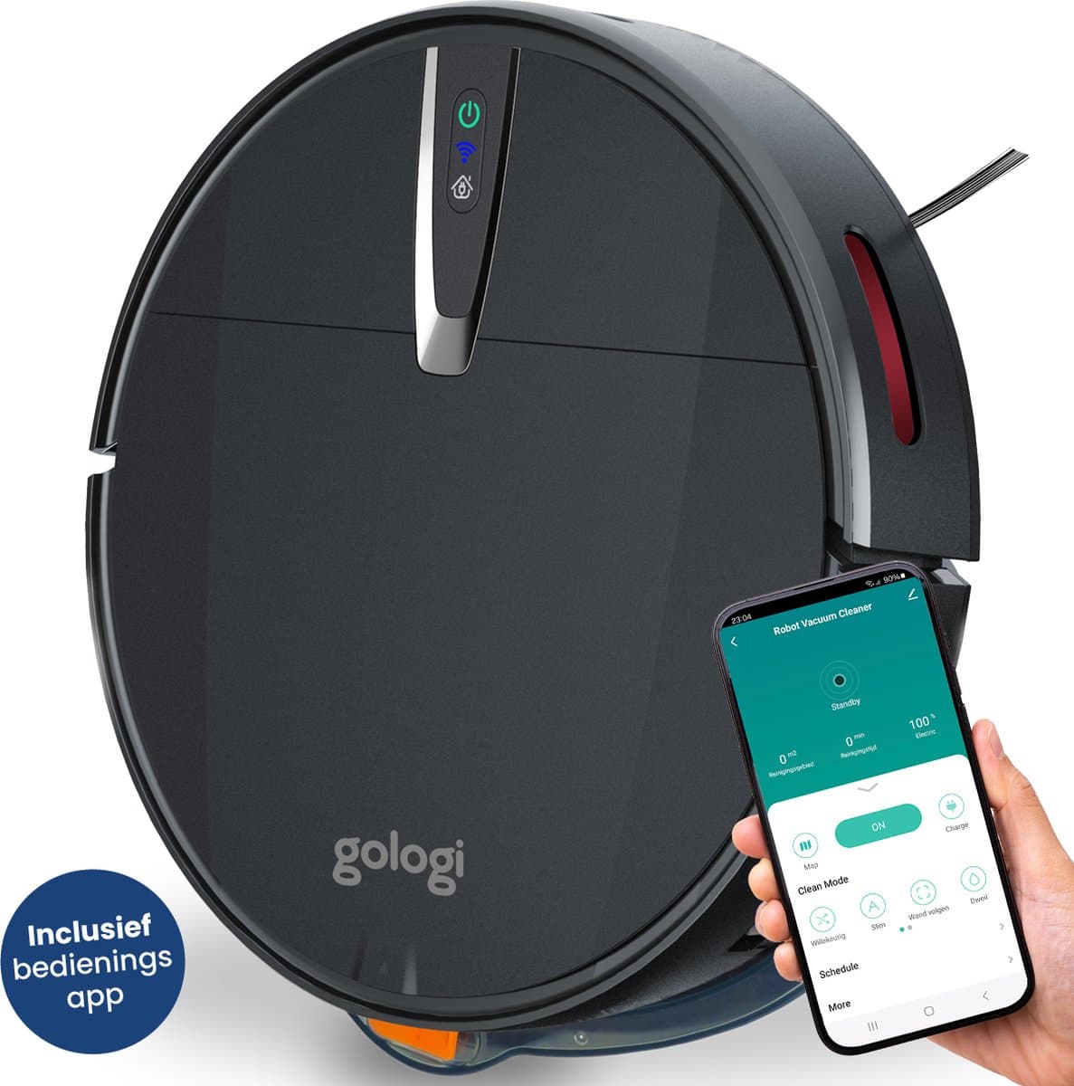 Gologi Robotstofzuiger met Dweilfunctie - 210 Minuten - Automatische Stofzuiger met Laadstation - Dweilrobot - Huisdieren - Draadloos met App - 2000 Pa Zuigkracht - Zwart — afbeelding 1
