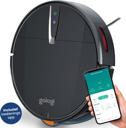 Gologi Robotstofzuiger met Dweilfunctie - 210 Minuten - Automatische Stofzuiger met Laadstation - Dweilrobot - Huisdieren - Draadloos met App - 2000 Pa Zuigkracht - Zwart — thumbnail 1