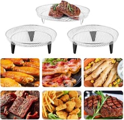 Airfryer-accessoires, 3-laags stapelbare droogrekken, roestvrijstalen Airfryer-mandlade Droogrek met olieborstel, voedselclip en verhogingsvoetjes, 304 RVS grillrek past op 4,2-5,8 QT Airfryer, oven — thumbnail 5