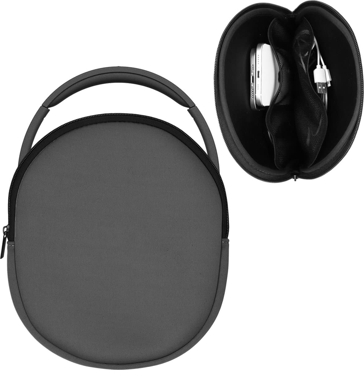 kwmobile headset hoes geschikt voor DOQAUS / H390 / WH-CH520 / WH-CH510 / Evolve 2 75 case - 23 x 21 cm - Neopreen koptelefoon cover - Hoofdtelefoon hoesje met vakjes in grijs — afbeelding 1