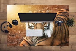 Muismat XXL 120x80 cm - Bureau onderlegger - Bureau mat Portret - Tijger - Zon - Bureaumat - Gaming mousepad xl - Bureaulegger groot - Computer deskmat — thumbnail 3