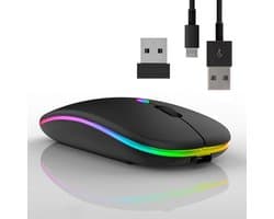Bluetooth Muis - Draadloos - Extra Stil - 2.4Ghz - RGB LED-Belichting - 1600 DPI - Gaming Muis - Rechtshandig - Oplaadbaar - Geschikt voor alle Laptops - USB Hub