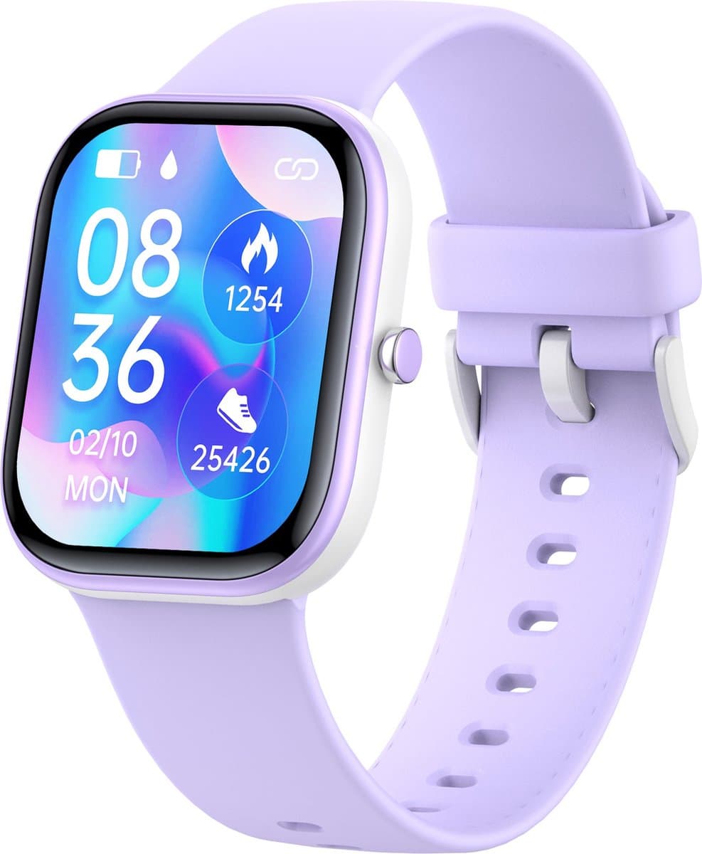 Smartwatch Kinderen - Hartslag - Stappen - 20 Alarmen - Paars — afbeelding 1