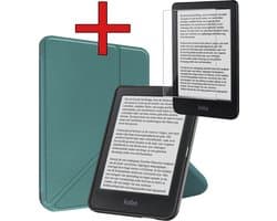 Hoes Geschikt voor Kobo Clara BW - Met Screenprotector - Luxe E-reader Trifold Case - Bescherm Hoesje Book Cover - Donkergroen