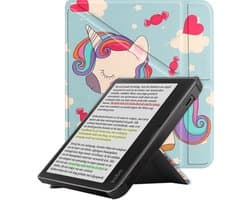 Hoes Geschikt voor Kobo Libra Colour Hoesje Bookcase Cover Book Case Hoes Sleepcover Trifold - Eenhoorn