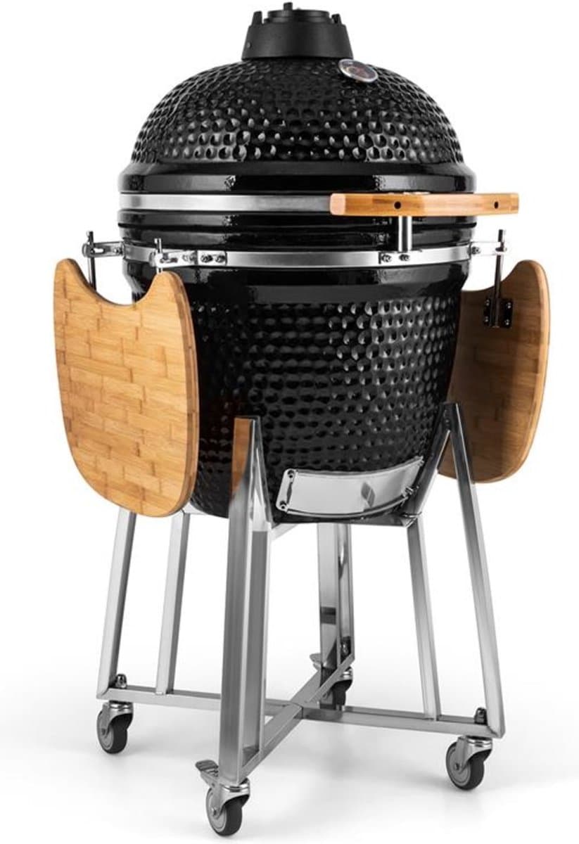 Klarstein kamado grill - om te grillen, slow cooking, roken of bakken, verwijderbare zijpanelen, keramiek, roestvrij staal, bamboe, thermometer van 0-450 °C, 3 wielen, 75 x 132 x 125 cm, zwart — afbeelding 1