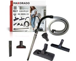 MAXORADO Stofzuiger Set 8-delig - Combi vloerzuigmond + parketzuigmond + telescopische buis + handgreep + flexibele slang + meubelborstel + spleetzuigmond + meubelzuigmond - geschikt voor Miele S8, S8 Serie, C3