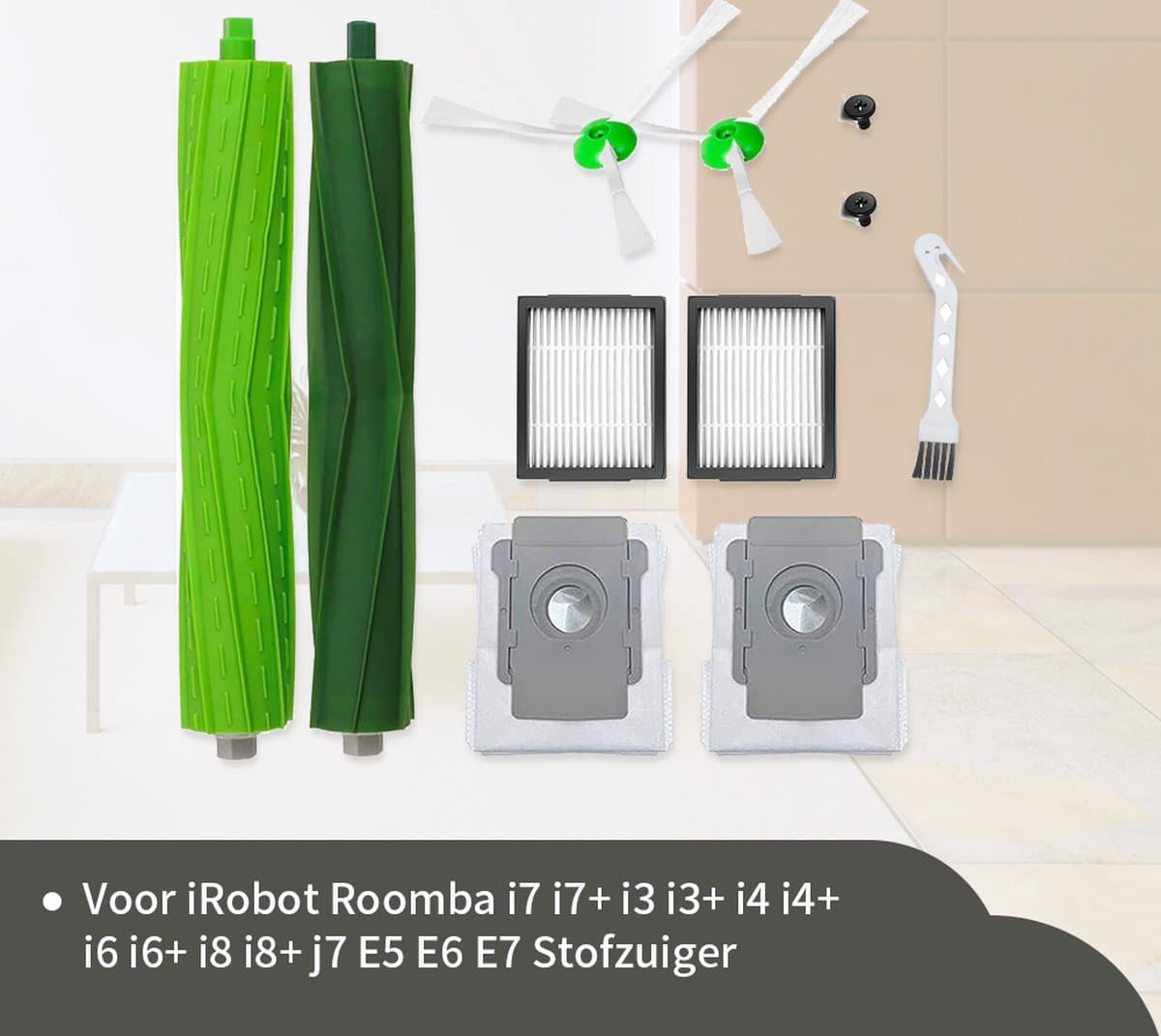 Replacements® Onderdelen geschikt voor Irobot Roomba e5 e6 e7 i1 i1+ i3 i3+ i4 i4+ i5 i5+ J5 J5 combo i6 i6+ i7 i7+ J7 J7+ i8 i8+ - 9-delig — afbeelding 1
