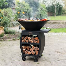 RJRoyal Living Plancha grill BBQ Companero XXL Blackline 2.0 grillring met houtopslag vuurschaal buitenkeuken grillring corten staal — thumbnail 4