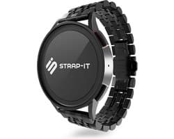 Strap-it Smartwatch bandje 22mm - Luxe duo stalen schakel horlogeband geschikt voor Samsung Galaxy Watch 3 45mm / Galaxy Watch 1 46mm / Gear S3 Classic & Frontier - Amazfit GTR 47mm / GTR 2 / 3 / 4 - Fossil Gen 5 / 5e 44mm / 6 44mm - zwart