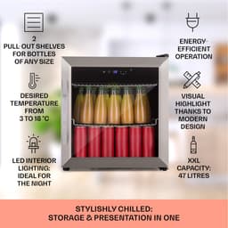 Klarstein Koelkast, Drankkoelkast met Glazen Deur, Geluidsarme Minikoelkast met 2 Planken & App-bediening, Outdoor Koelkast, Kleine Koelkast voor Kamer, Minibar 0–13 °C, Bierkoelkast 50 L — thumbnail 3