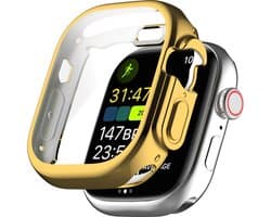 By Qubix - Apple Watch Ultra TPU case - Volledig beschermd - Goud - Geschikt voor Apple Watch 49mm (Ultra) hoesje - screenprotector - Bescherming iWatch - Bescherm hoesje