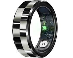 WizBay Premium Select® Smart Ring Zwart Zilver - Hartslag, Slaap, Bloeddruk, Zuurstof - Multi Sport Modi - Oplaadcase - Maat 10