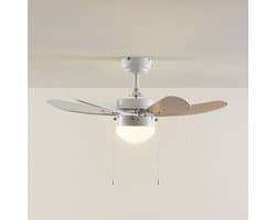 Lindby - Plafondventilatoren met verlichting - 1licht - Staal, MDF, glas - H: 36.5 cm - E14 - wit, beuken — afbeelding 1