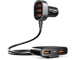 Autolader met 5 USB 3.0 poorten - Snellader - 1.5m Kabel - Zwart