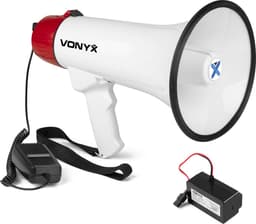 Vonyx MEG045 Megafoon set met lithium-ion accu - 45W Megafoon met sirene en Bluetooth - Rood-wit — thumbnail 1