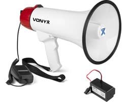 Vonyx MEG045 Megafoon set met lithium-ion accu - 45W Megafoon met sirene en Bluetooth - Rood-wit