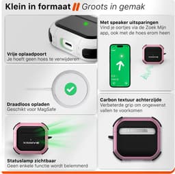 Schokbestendig Hoesje - Geschikt voor Apple AirPods 4 - Hardcase Met Sleutelhanger - Zwart & Roze — thumbnail 3