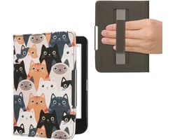 kwmobile e-reader hoesje geschikt voor Kobo Clara BW / Colour hoes - E reader flip case met magneetsluiting - Ereader cover - Katten design in oranje / zwart / wit