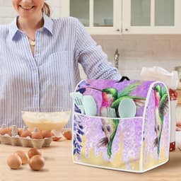 Mixerhoes Standaard - Apparaathoes Keukenmachine - Keuken Organisatie - Met Opbergvak - L-formaat - Kolibrie Paarse Bloemen — thumbnail 4