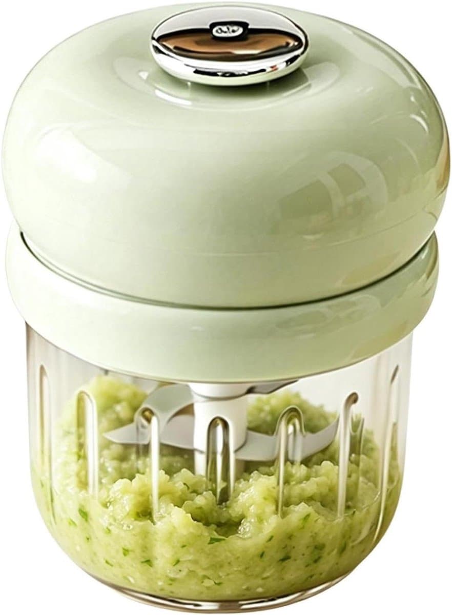 Elektrische Knoflookhakker - Keukenmachine Groentesnijder - Snel Ingrediënten Snijden - Kindvriendelijke Puree - 12 x 12 x 12 cm - Groen — afbeelding 1