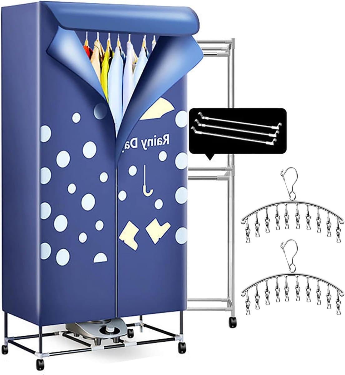 Elektrische Kleding Droger - Droogrek - Snel Kleding Drogen - Opvouwbaar met Afstandsbediening - 70x45x150cm - Blauw — afbeelding 1