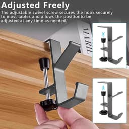 2 Pcs Handbag Holders - Desk Bag Holder met Dubbele Haak - Aluminium Legering Tafelbevestiging voor Hoofdtelefoon en Bureau Computer Tafels — thumbnail 2