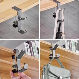 2 Pcs Handbag Holders - Desk Bag Holder met Dubbele Haak - Aluminium Legering Tafelbevestiging voor Hoofdtelefoon en Bureau Computer Tafels — thumbnail 5