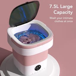 Opvouwbare mini wasmachine met 7,5 liter inhoud, volautomatische werking en zachte droogfunctie, ideaal voor ondergoed in een stijlvolle roze kleur — thumbnail 5