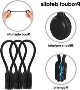 24 Stuks Magnetische Kabelbinders, Siliconen Kabelclip Organizer, Herbruikbare Kabelbeheerders, USB Kabelbeheer, Zwart — thumbnail 2