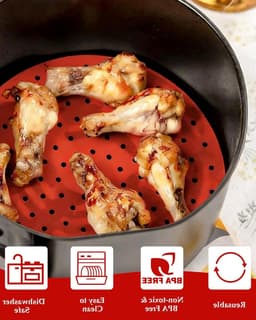 Herbruikbare geperforeerde luchtfriteuse matten, 3 stuks, 21,5 x 21,5 cm, ideaal voor bakken, grillen en frituren zonder vet — thumbnail 2