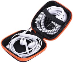 Oortjes hoesje - Opberg doosje - Kabeltasje - Etui oortjes - Oortjes opbergen - Opbergetui - Opbergdoosje - Hoes - Opbergcase - Reistasje - Hardcover - Zwart/oranje - Jonyx — thumbnail 1