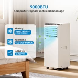 Mobiele airco 9000 BTU 5-in-1 – Koelen, ontvochtigen, ventileren – Stille nachtmodus – 24U timer – Tot 45 m² – Raamkit – Afstandsbediening — thumbnail 5