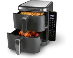 Verticale Heteluchtfriteuse - Dubbele Kamer Airfryer - Twee Gerechten Tegelijk - Ruimtebesparend Inklapbaar - 10 Liter Inhoud - Grijs