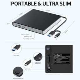 Externe Schijf - Draagbare CD Brander - Bestanden Archiveren - USB 3.0 en Type-C - 14 cm Breed - Zwart — thumbnail 2