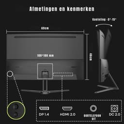 Zyrex® Gaming Monitor 240hz - Gaming Monitor -Zwart - ‎‎20cm x 62cm x 46cm — thumbnail 8