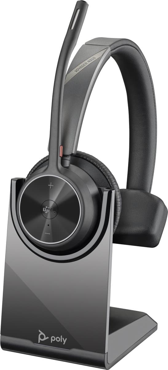 HP Poly Voyager 4310 UC Mono On Ear headset Bluetooth Mono Zwart Noise Cancelling Volumeregeling, Incl. oplaad- en dock — afbeelding 1