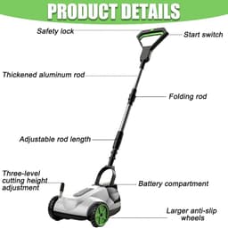 Accugrasmaaier - Grastrimmer Grasmaaier - Gazon Onderhouden - Zwenkbare Voorwielen - 21 cm Maaibreedte - Grijs — thumbnail 2