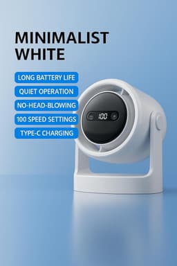 VHV-Tafelventilator en Circulatieventilator 2-in-1 - Stille USB Bureauventilator met Nachtlampje - Krachtige Turbine Mini Ventilator - Compacte Luchtcirculator voor Studentenkamer, Slaapkamer, Kantoor en Outdoor — thumbnail 2