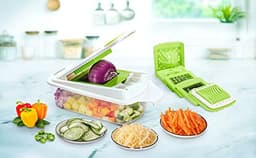 Multifunctionele Keukenmachine - Groentesnijder Mandoline - Maaltijd Voorbereiding - Veelzijdig Wisselbare Messen - 1.3 Liter Bak - Groen Wit — thumbnail 2