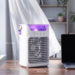 TEKROA® Mini Airco - Draagbare Luchtkoeler & Tafelventilator met 3 Snelheden, RGB-Verlichting en Verstelbare Kop - Wit — thumbnail 3