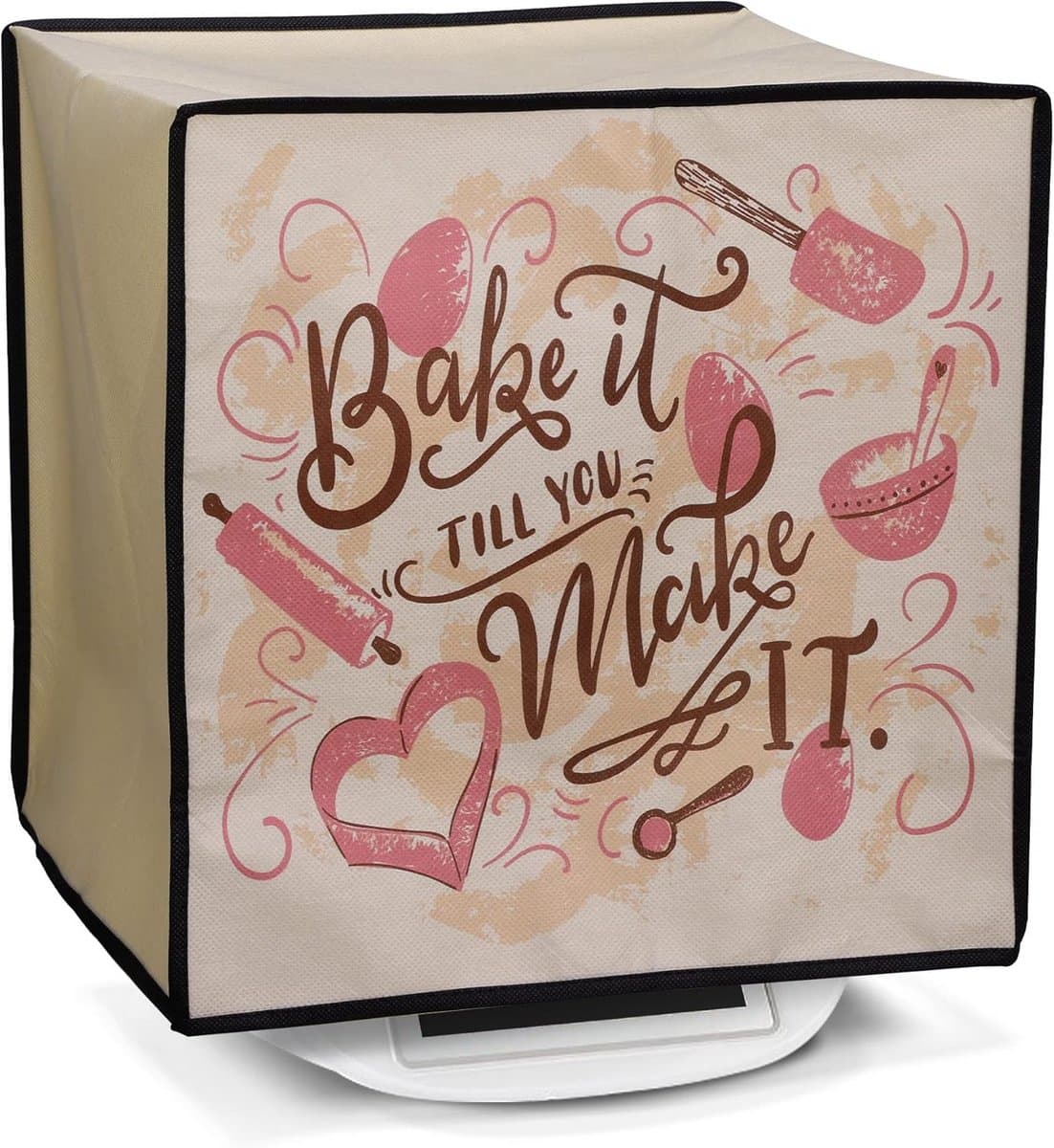 Apparaathoes Keukenmachine - Beschermhoes Mixer - Apparaat Beschermen - Scheurbestendig Plastic - 41.5 x 35.8 cm - Donkerbruin Beige Roze — afbeelding 1