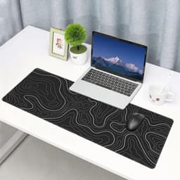Lange gaming muismat - Groot waterdicht gaming muismat - Versterkte omzoomde randen - Antislip bureaumat voor thuis en kantoor - Verbetert uw bureau-ervaring - 31,5 x 11,8 inch - Zwarte topografie — thumbnail 3