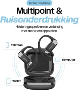 REBØNE® AERO Sport Oortjes - Oordopjes Draadloos - Bone Conduction Headphone - Open ear - Earbuds Wireless - Draadloze Koptelefoons - Bluetooth Koptelefoon - USB C - Waterdicht - Zwart / Zilver — thumbnail 3