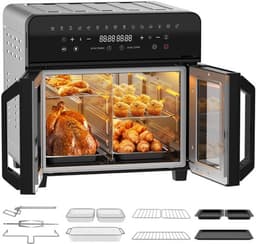 Heteluchtfriteuse – Airfryer – Frituurpan – Mini Oven – Heteluchtoven – XXL 23L Dual Zone – 15 Programma’s – 2200W – Roestvrijstaal – Dubbele Kamer — thumbnail 8