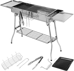 BBQ - Barbecues - BBQ houtskool - Draagbare Houtskool BBQ – Inklapbare RVS Barbecue met Zijtafels & Accessoires – Camping Grill met Ventilatie & Opbergrek - 122 × 30 × 75 cm — thumbnail 1