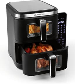 Heteluchtfriteuse Dubbele Kamer - Airfryer XXL - Twee Gerechten Tegelijk - Slank Design Kijkvensters - 10 Liter Volume - Zwart — thumbnail 1