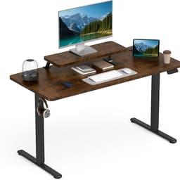Elektrisch Verstelbaar Bureau 140×60 cm – Hoogte Verstelbaar 73-118 cm – Sta Zit Bureau Met Vaste Monitor Verhoger – Belastbaar 80 kg — thumbnail 1